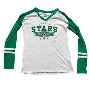 Dallas Stars NHL Hockey Long Sleeve Raglan Tee Green White Womens Large